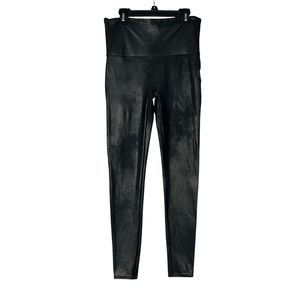 Spanx Faux Leather Leggings Womens Large Black High Rise Tummy Control 2437 - Picture 1 of 6